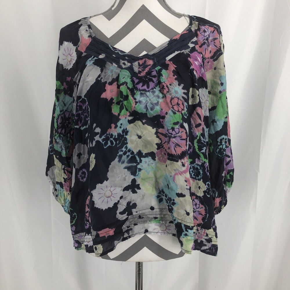 TRINITY ~ Misses Size M ~ 3/4 Sleeve Peasant Style Pullover Blouse ~ 100% Silk ~